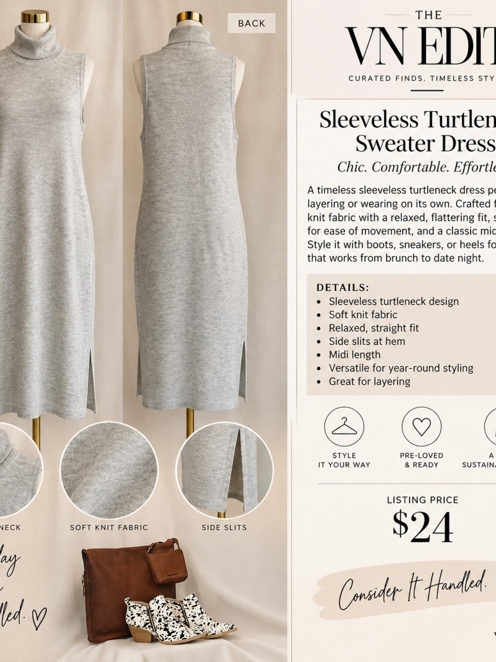 Sleeveless Knit Midi Dress in Light Gray